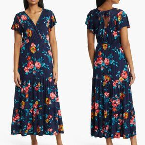 Loveappella Floral Tiered Faux Wrap Knit Maxi Dress Size XL